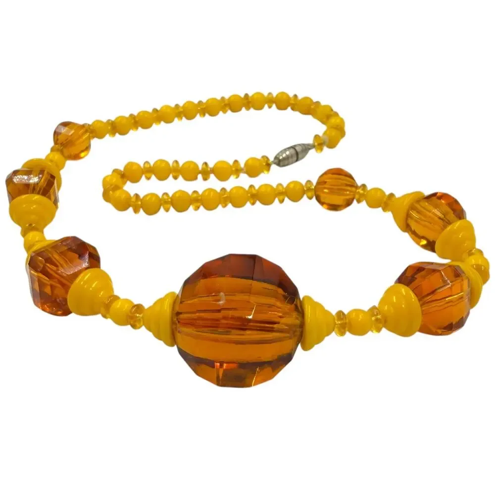 Vintage 30s Art Deco Amber Faceted Glass Yellow Celluloid Cone Choker Necklace